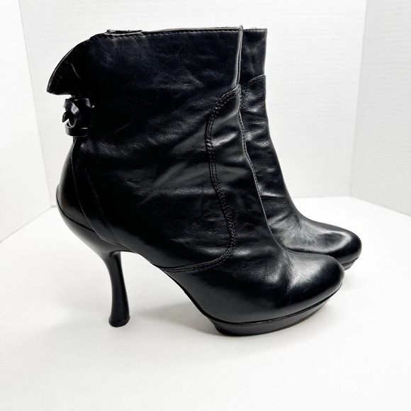 Modern Vintage Leather Lace Up Back Black Platform Bootie Ankle Boots 37 - 7 - Picture 3 of 12